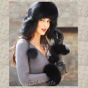 NWOT Genuine Fox Fur Bomber Black HAT